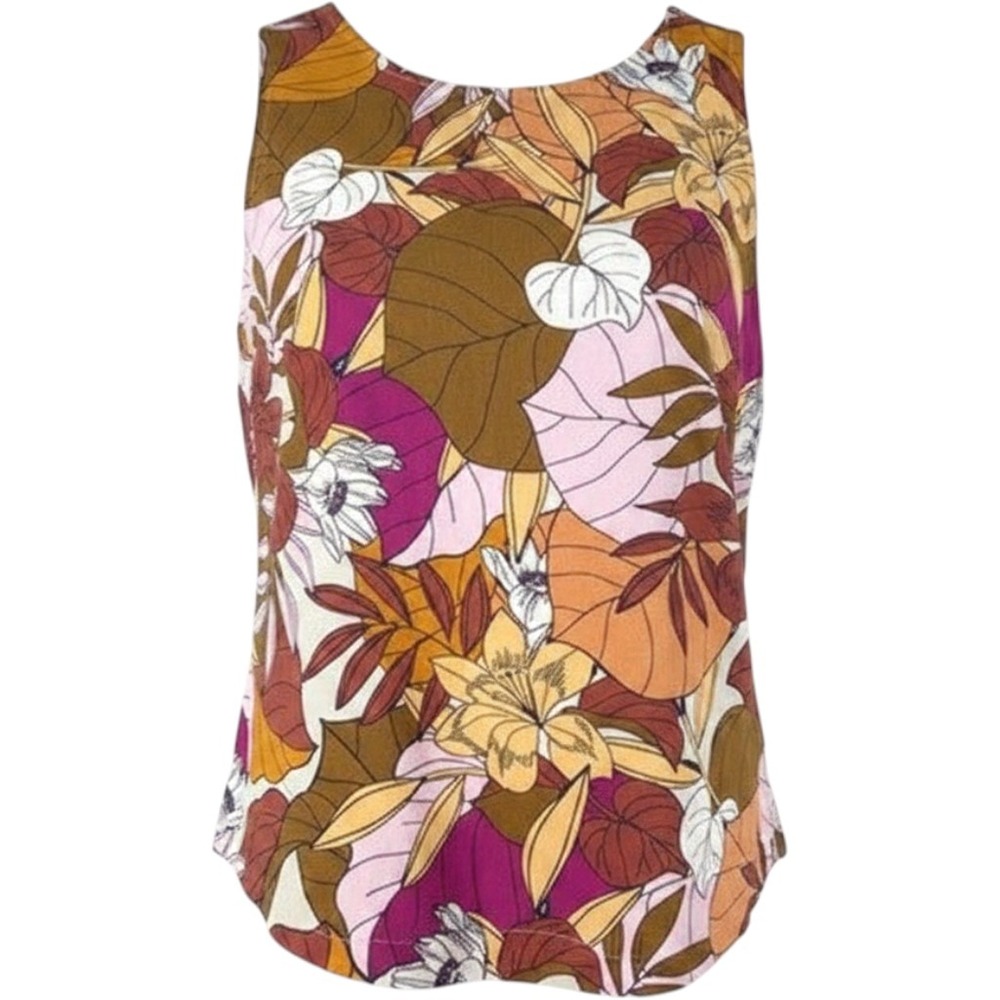 ana A New Approach Top Womens 1XLarge Orange Brown Tropical Print Sleeveless New